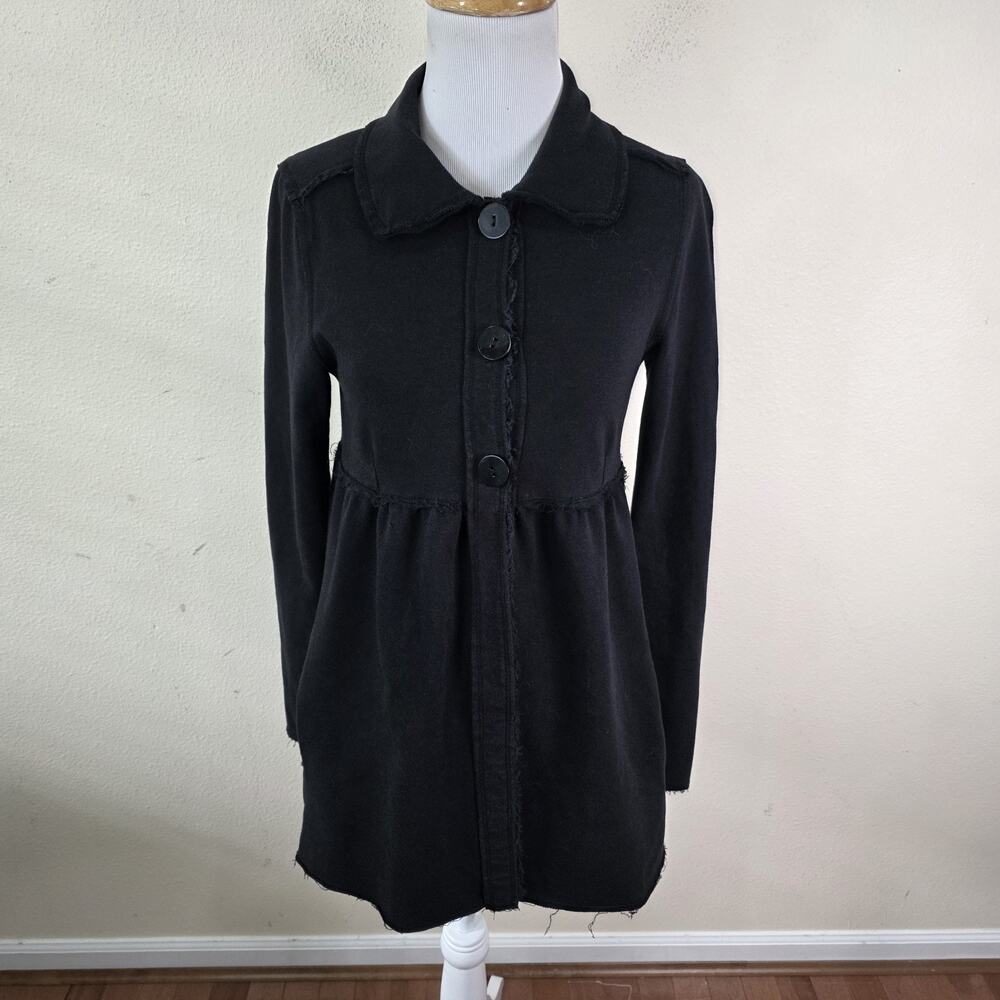 Linq Minimalist Button Front Tunic Cardigan Sweater Size Small Black Modal Blend